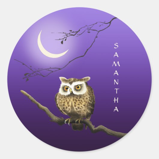 Rond Sticker Monogram Owl Night Moonlight Bleu foncé (Devant)