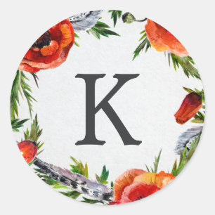 Rond Sticker Monogram Red Poppies
