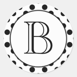 Rond Sticker Monogramme à points Polka Noir et Blanc