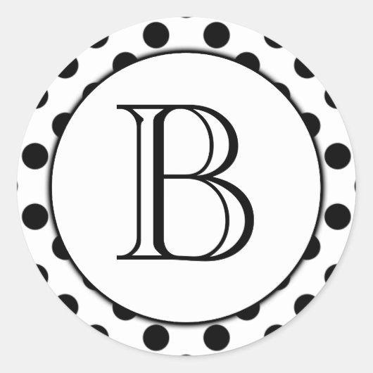 Rond Sticker Monogramme à points Polka Noir et Blanc (Devant)