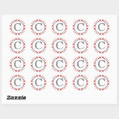 Rond Sticker Monogramme à points polka rouges et blancs (Feuille)