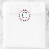 Rond Sticker Monogramme à points polka rouges et blancs (Sac)