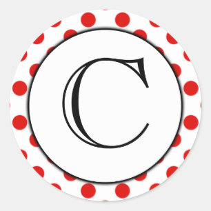 Rond Sticker Monogramme à points polka rouges et blancs