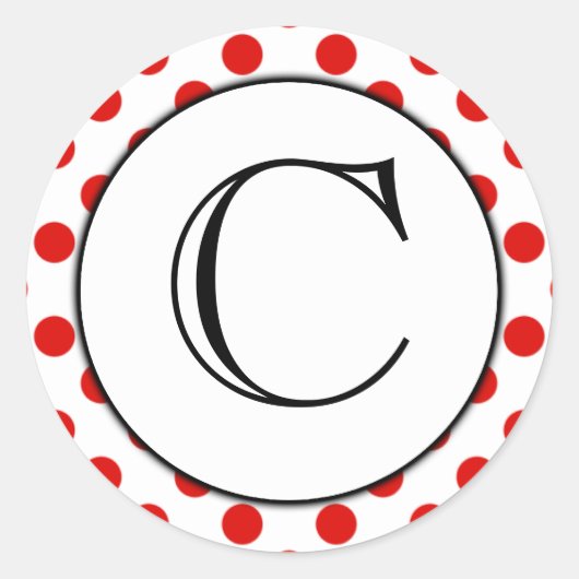 Rond Sticker Monogramme à points polka rouges et blancs (Devant)
