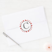 Rond Sticker Monogramme à points polka rouges et blancs (Enveloppe)