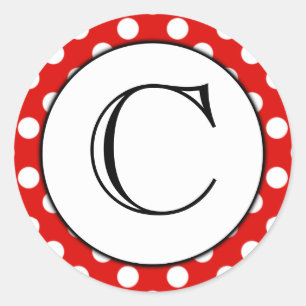 Rond Sticker Monogramme à points polka rouges et blancs