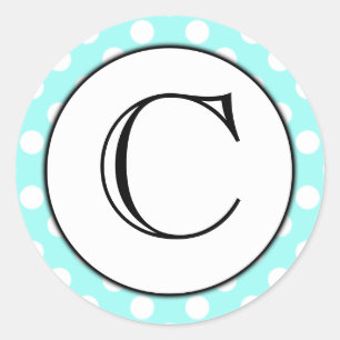 Rond Sticker monogramme Aqua et White Polka Dot