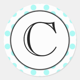 Rond Sticker monogramme Aqua et White Polka Dot