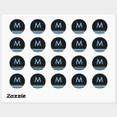 Rond Sticker Monogramme Bleu et Noir (Feuille)