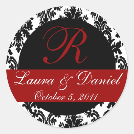 Rond Sticker Monogramme Damask (noir/rouge) (Devant)