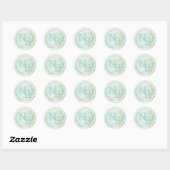 Rond Sticker Monogramme de cire de marbre moderne Aqua (Feuille)