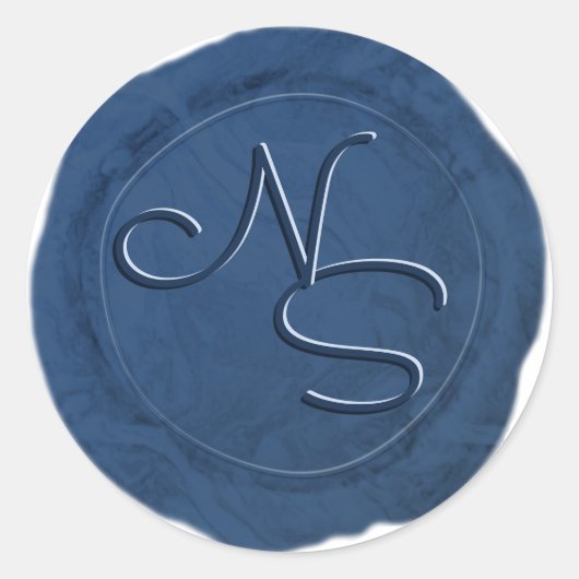 Rond Sticker Monogramme de cire marbrée moderne Marine (Devant)