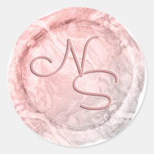 Rond Sticker Monogramme de cire rose marbrée moderne