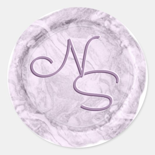 Rond Sticker Monogramme de cire violette marbrée modern (Devant)