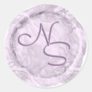 Rond Sticker Monogramme de cire violette marbrée modern
