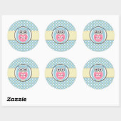 Rond Sticker Monogramme de dessin de la Chouette jaune (Feuille)