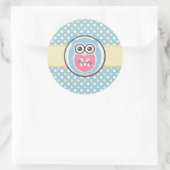 Rond Sticker Monogramme de dessin de la Chouette jaune (Sac)