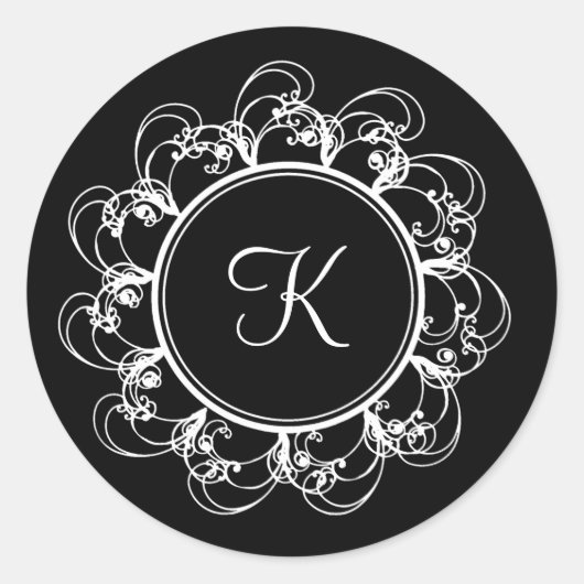 Rond Sticker Monogramme fantaisie (noir) (Devant)