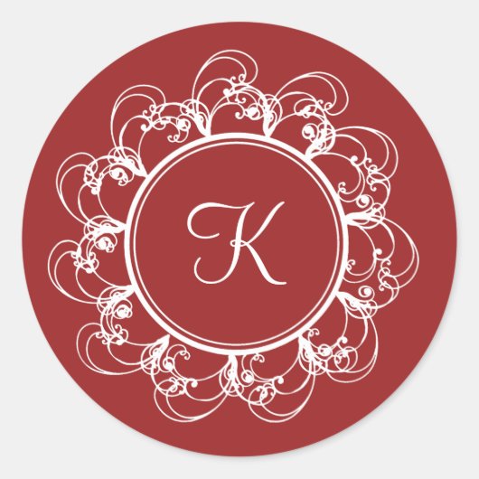 Rond Sticker Monogramme fantaisie (rouge) (Devant)