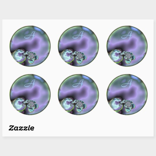 Rond Sticker Monogramme Initial Abalone Look (Feuille)