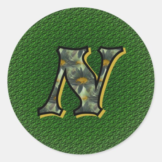 Rond Sticker Monogramme Initial N Black Daisers (Devant)