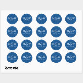 Rond Sticker Monogramme Mariage de charme - Cobalt (Feuille)