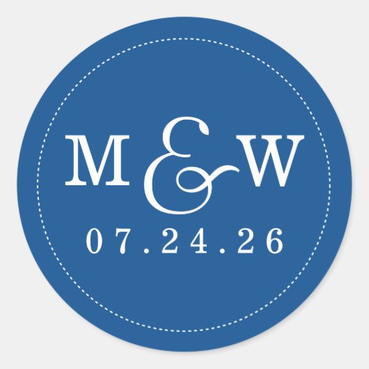 Rond Sticker Monogramme Mariage de charme - Cobalt (Devant)