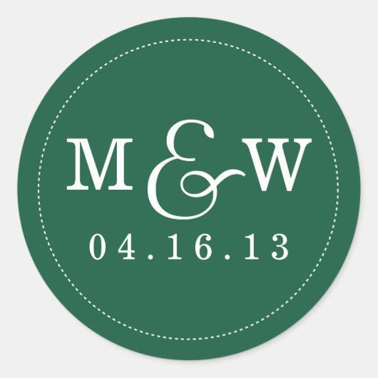 Rond Sticker Monogramme Mariage de charme Emerald Green (Devant)