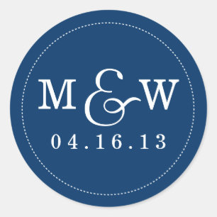 Rond Sticker Monogramme Mariage de charme - Marine