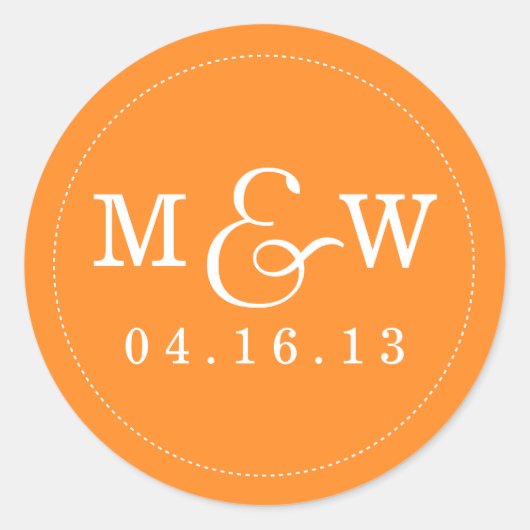 Rond Sticker Monogramme Mariage de charme - Orange (Devant)
