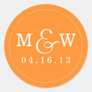 Rond Sticker Monogramme Mariage de charme - Orange