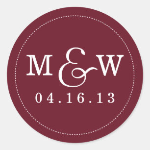 Rond Sticker Monogramme Mariage de charme - Rouge Vin