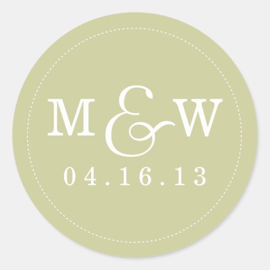 Rond Sticker Monogramme Mariage de charme - Sage (Devant)