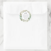 Rond Sticker Monogramme Mariage de feuillage vert aquar (Sac)