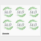 Rond Sticker Monogramme Mariage de l'aquarelle (Feuille)