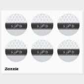Rond Sticker Monogramme Mariage Silver Grey Fleur de li (Feuille)