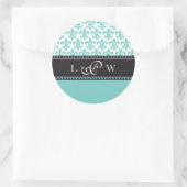 Rond Sticker Monogramme Mariage turquoise Fleur de lis (Sac)