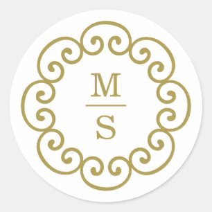 Rond Sticker Monogramme or ou sceaux Mariages Monogramm
