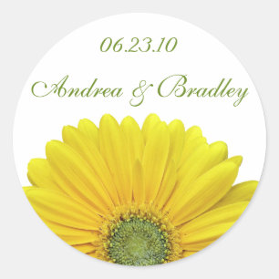 Rond Sticker Monogramme Personnalisable Gerbera Jaune