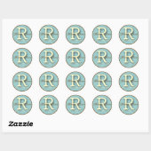 Rond Sticker Monogramme R bleu et Brown (Feuille)