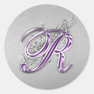 Rond Sticker Monogramme R de Parties scintillant violet