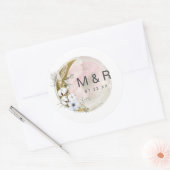 Rond Sticker Monogramme rose de lune mystique (Enveloppe)
