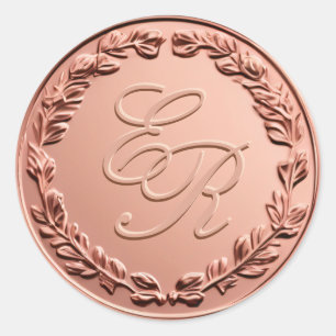 Rond Sticker Monogramme rose d'enveloppe de cire Gold F