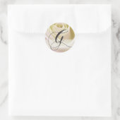Rond Sticker Monogramme Rose nuptial blanc... G initial (Sac)