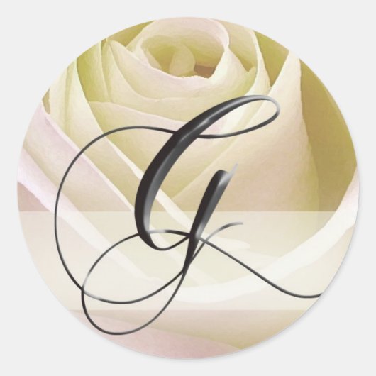 Rond Sticker Monogramme Rose nuptial blanc... G initial (Devant)