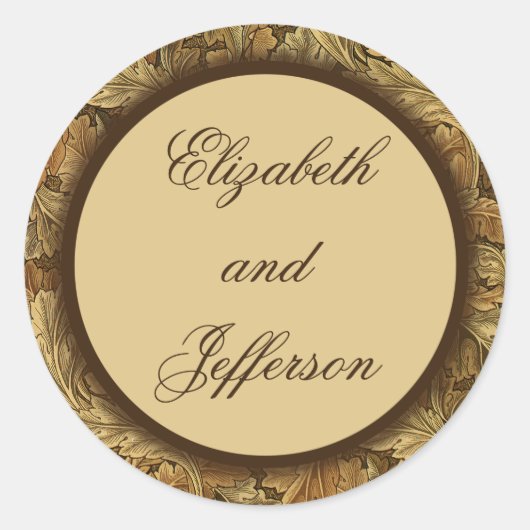 Rond Sticker Monogramme William Morris Feuilles Brown (Devant)
