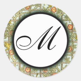 Rond Sticker Monogrammé William Morris Oiseaux & Fleurs
