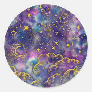 Rond Sticker "Moon and Stars" (Gold-Etc)