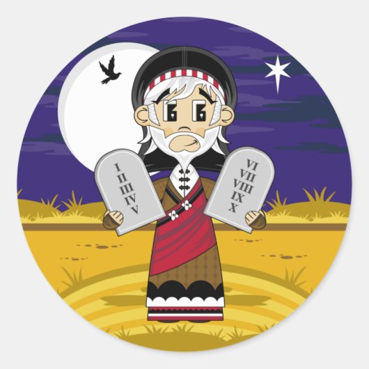 Rond Sticker Moses & Ten Commandements (Devant)