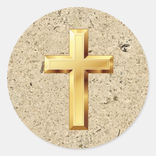 Rond Sticker Motif Gold Christian Holy Cross Texture (Devant)